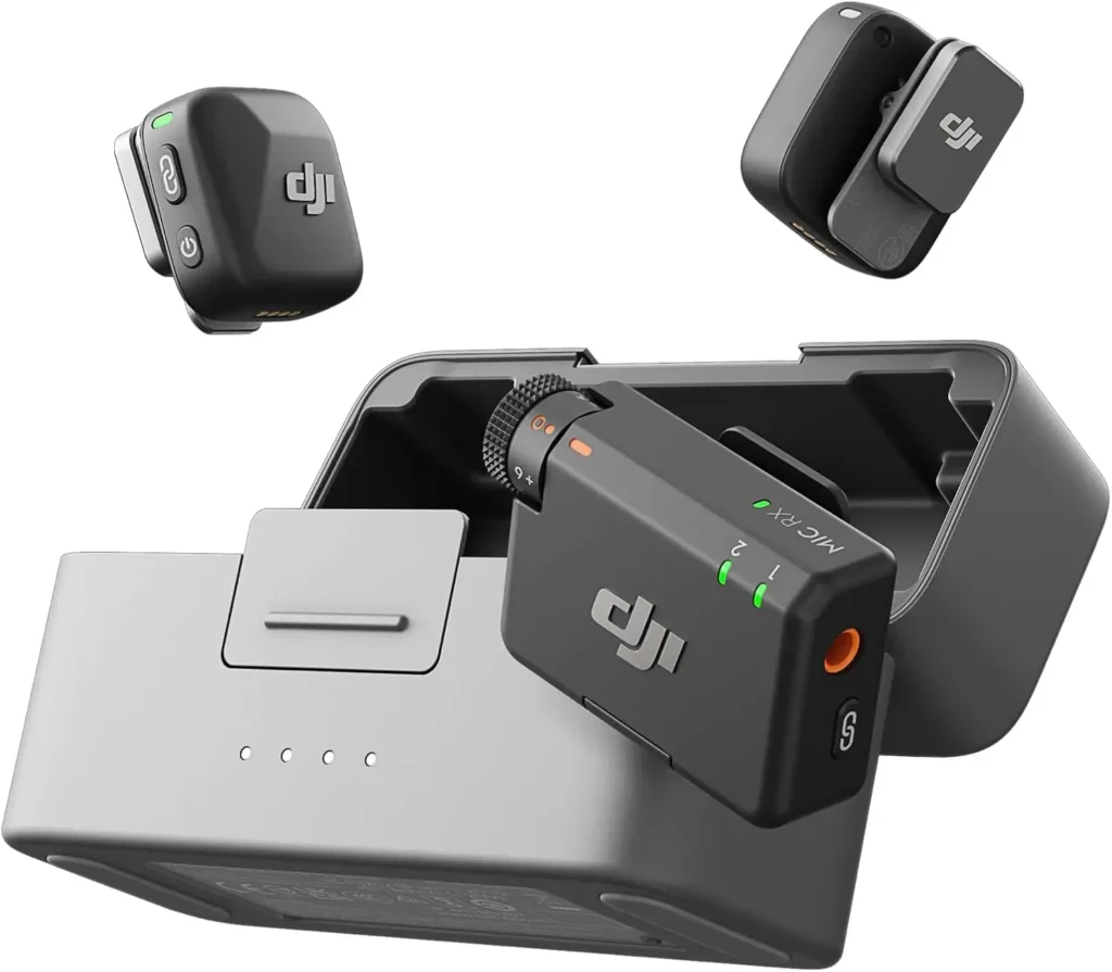 Melhores Microfones para Telemóvel -DJI Mic Mini (2 TX + 1 RX + Estojo de Carregamento)