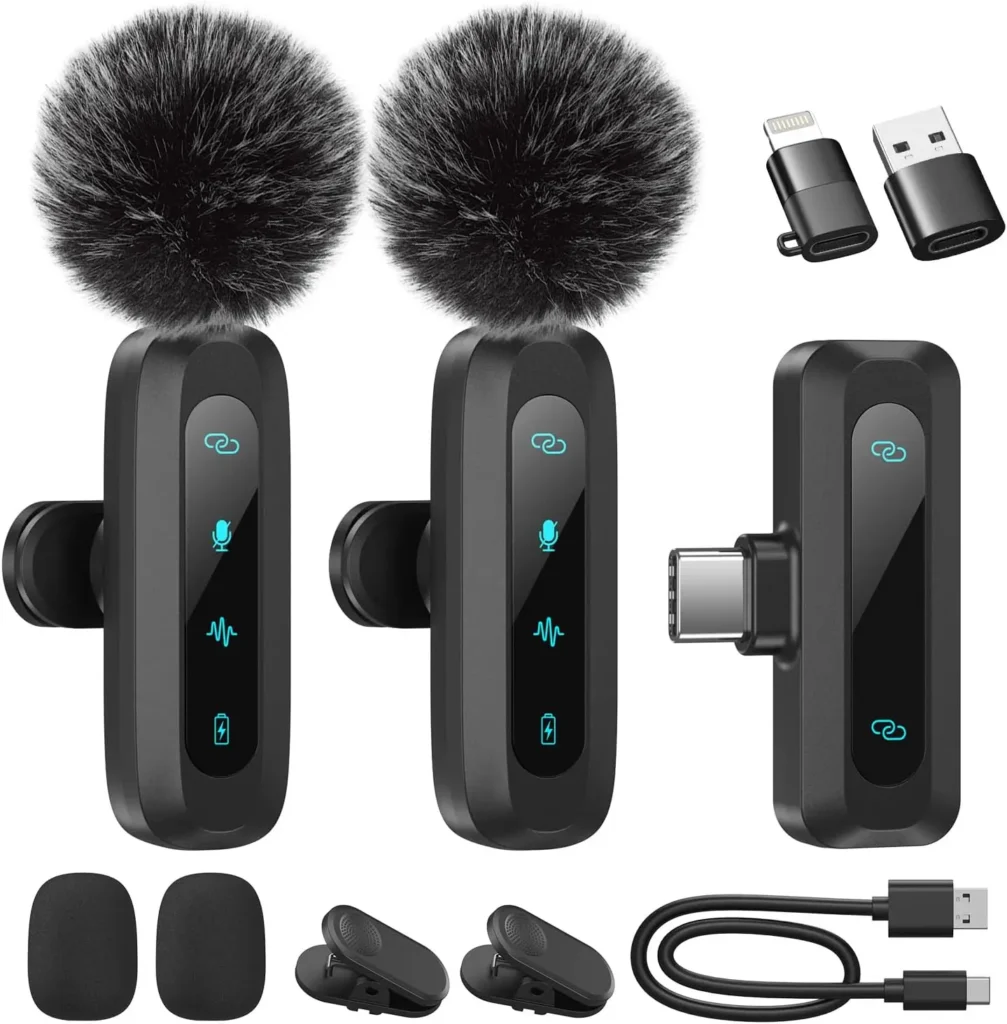 Melhores Microfones para Telemóvel - WARM BOX Microfone Lavalier Sem Fios (2EN1)